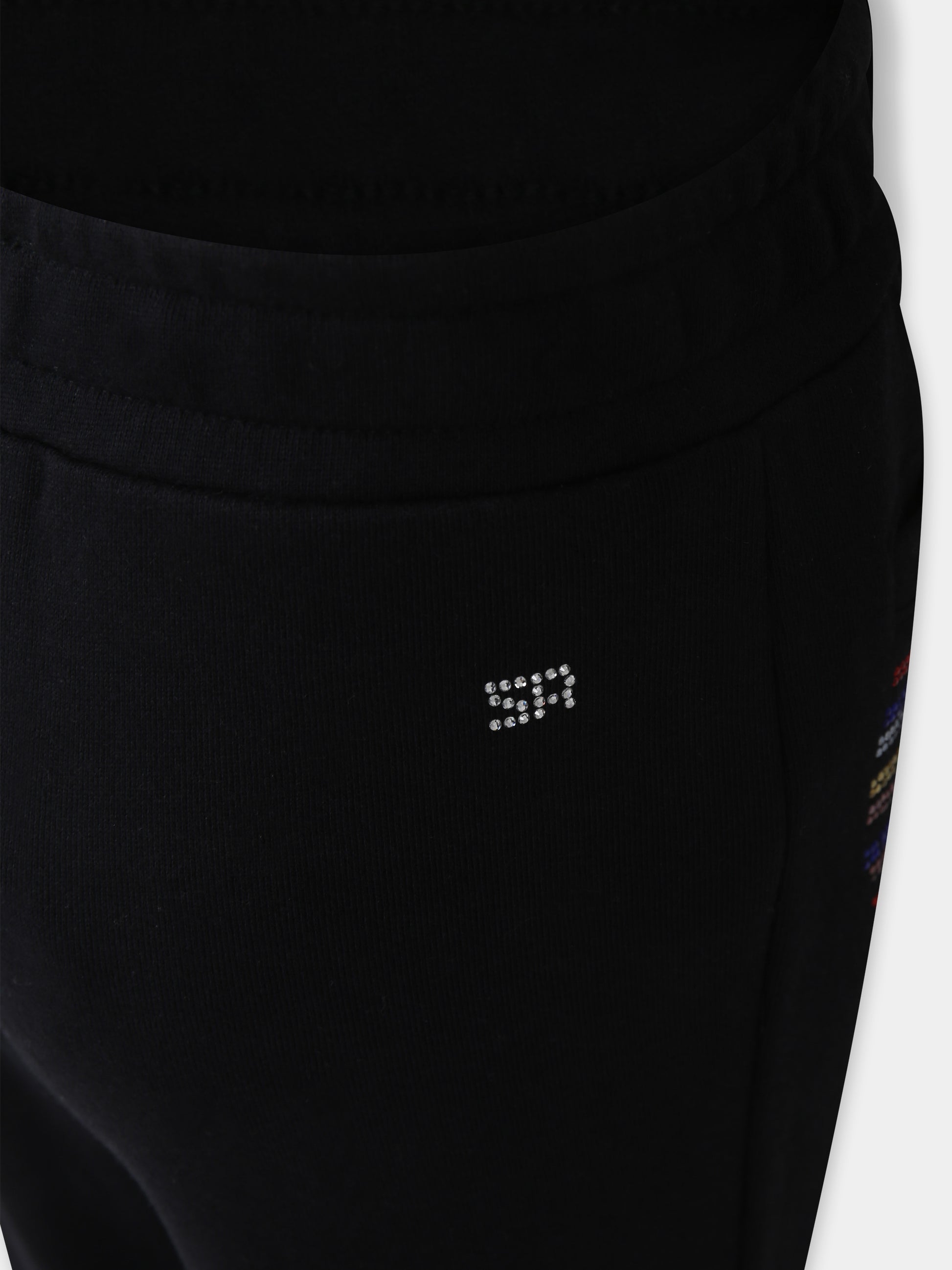 Pantaloni neri per bambina con logo e strass,Sonia Rykiel Paris,A00164 09B