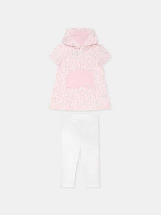 Completo rosa per neonata con logo all over