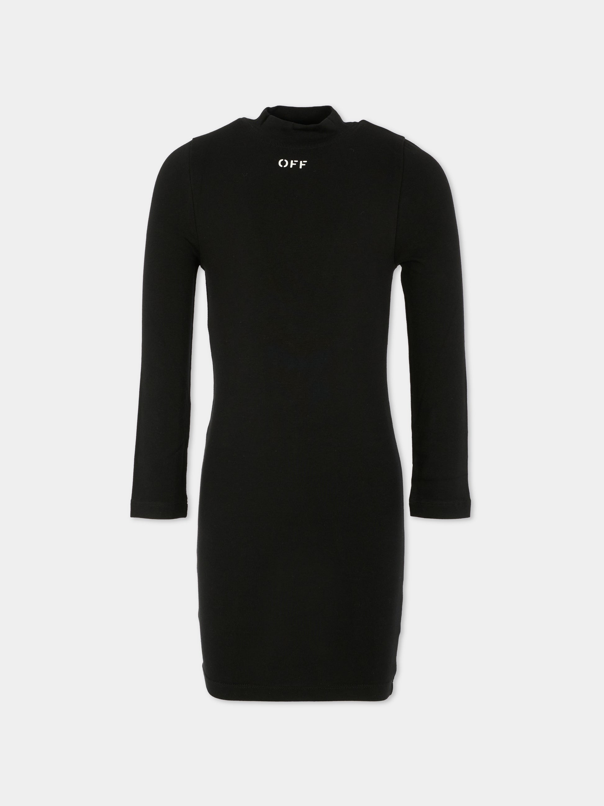 Vestito nero per bambina con logo,Off White,OGDH003F25JER0011001