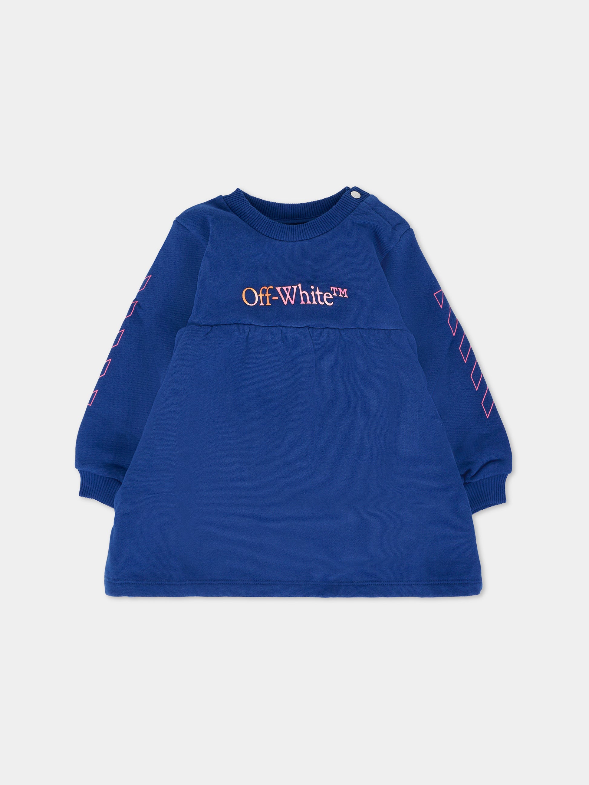 Vestito blu per neonata con logo,Off White,OGX7012F25FLE0014584