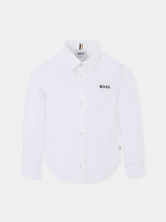 Camicia bianca per bambino con logo nero,Boss,J52675 N50