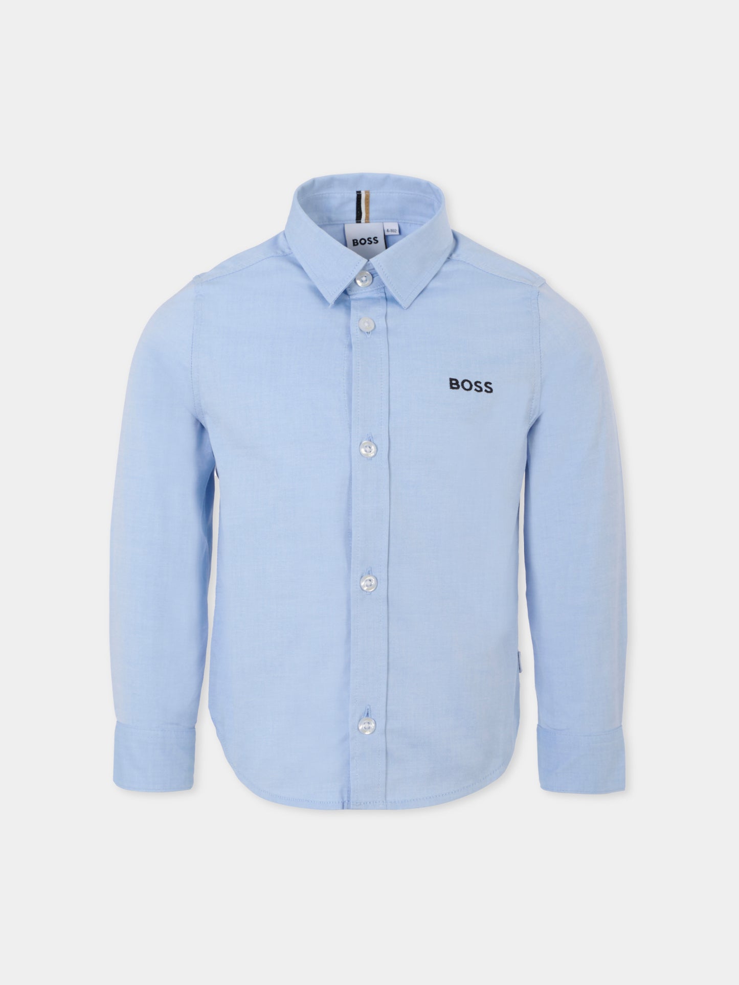 Camicia azzurra per bambino con logo nero,Boss,J52675 V60
