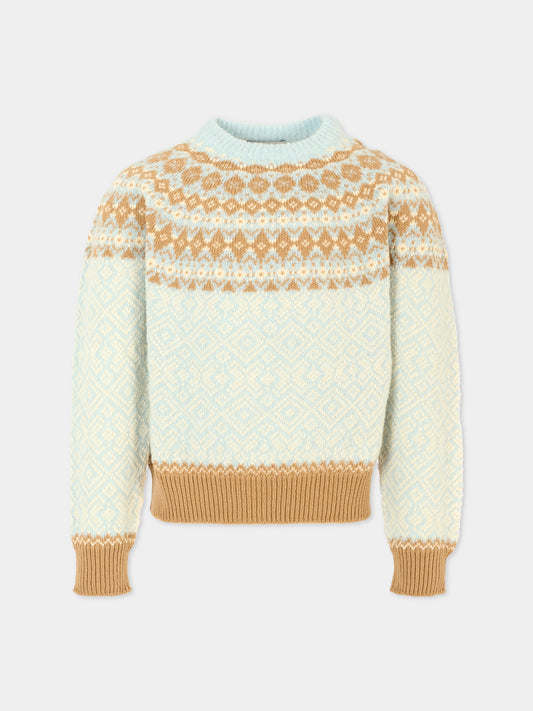 Maglione celeste per bambina con logo,Moncler Kids,K2954 9C00008 M4505 702