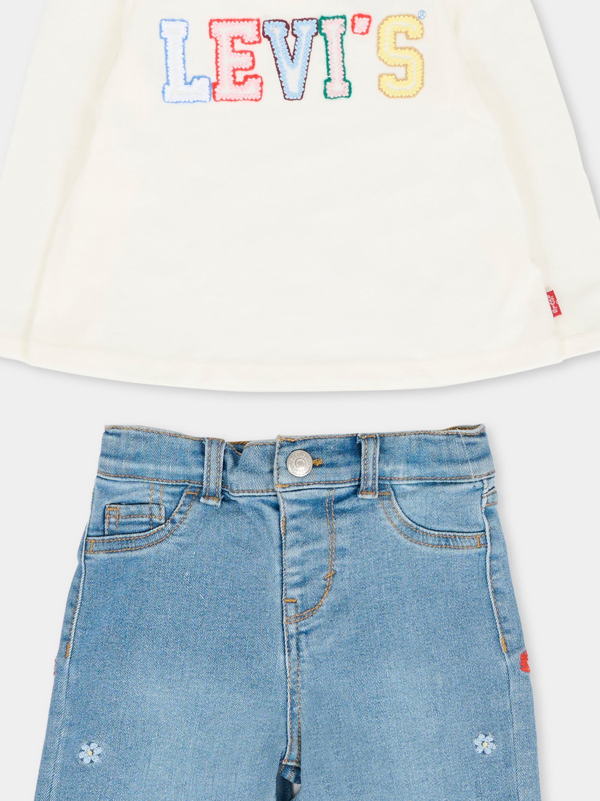 Completo avorio per neonata con logo e fiori,Levi's Kids,1EP021 W8J