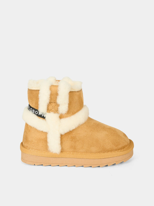 Stivaletti beige per bambina con logo,Philosophy,I8F002 - 6702 - P003