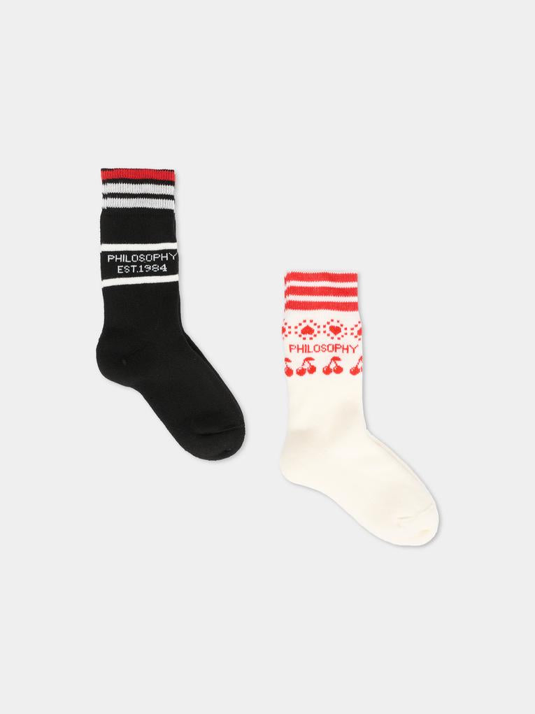 Set calze multicolor per bambina con ciliegie,Philosophy,I9F003 - 6076 - P150