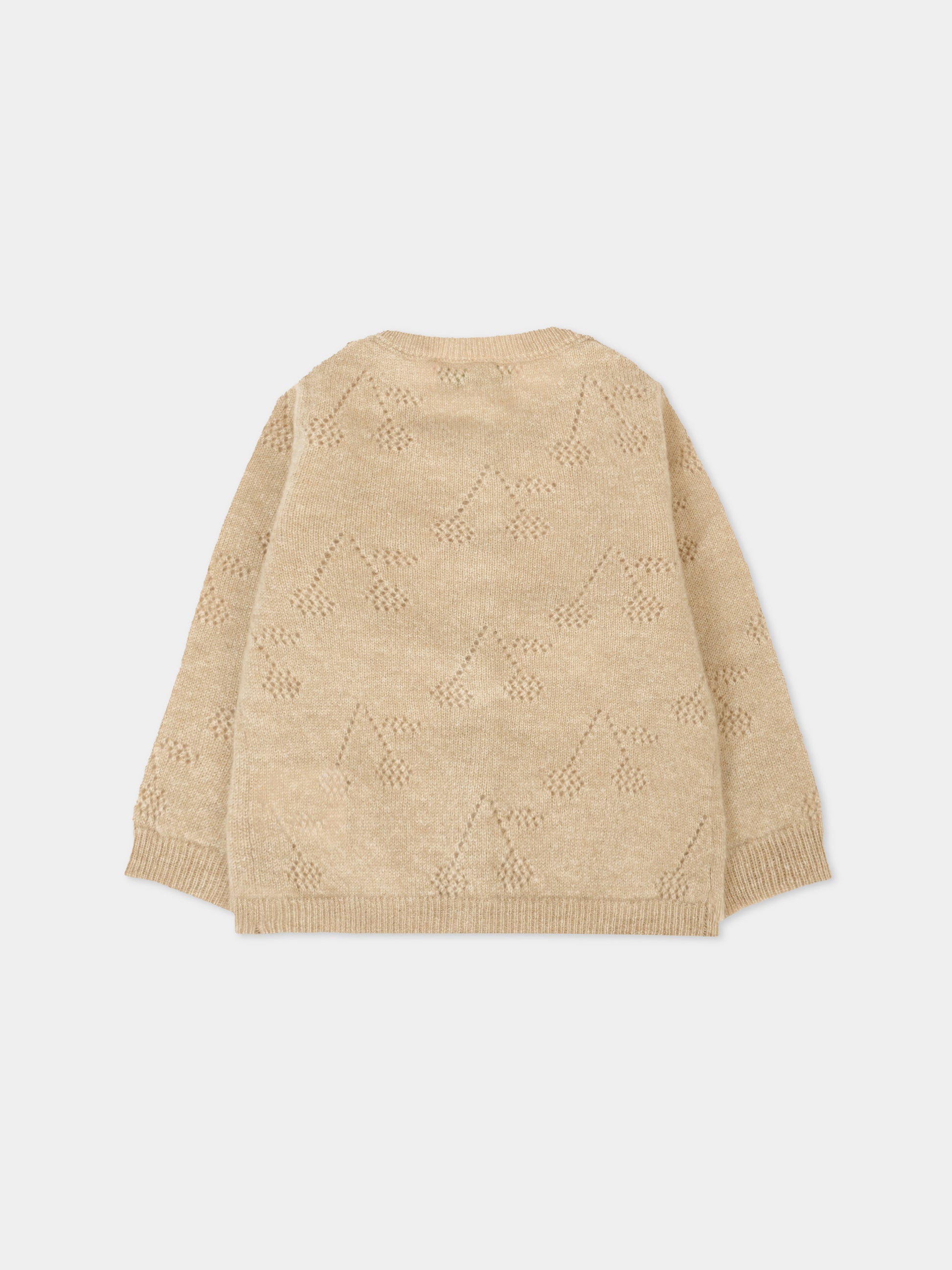 Cardigan beige per neonata con ciliegie,Bonpoint,W05XCAK00008 060