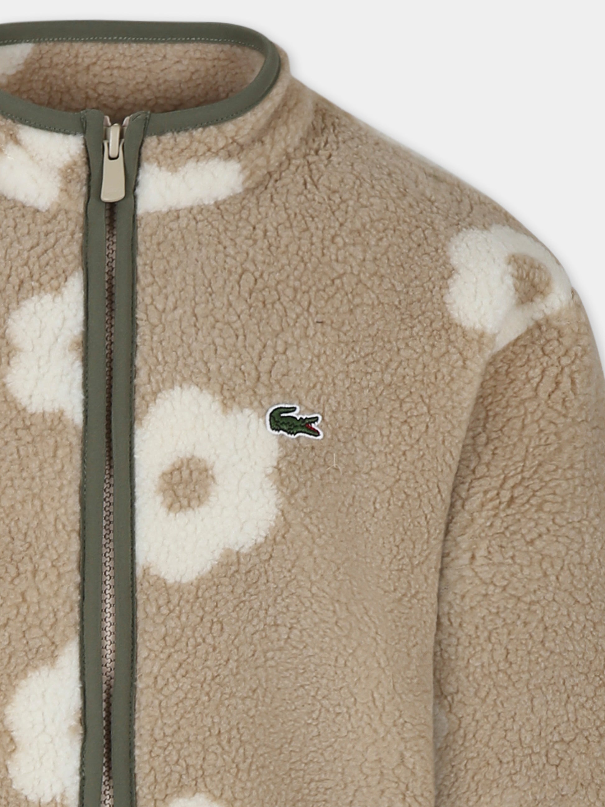Ecopelliccia beige per bambina con coccodrillo e fiori all over,Lacoste,BJ2541 2UG