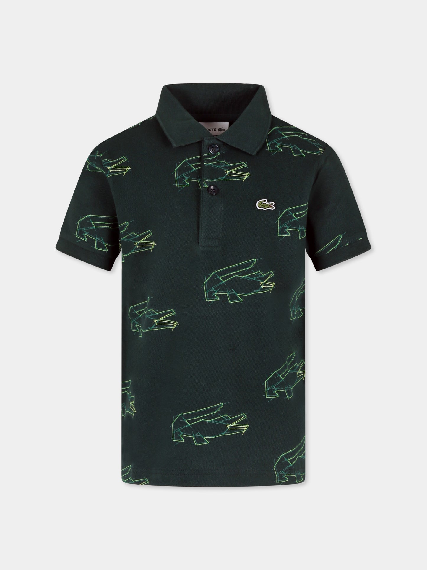 Polo verde per bambini con coccodrillo all over