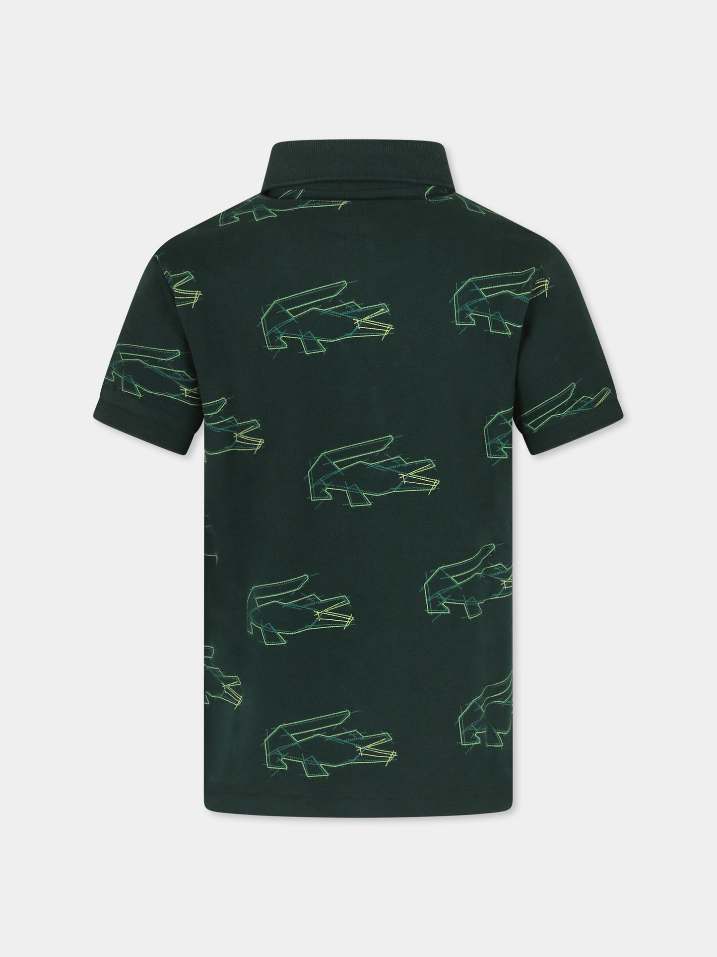 Polo verde per bambini con coccodrillo all over