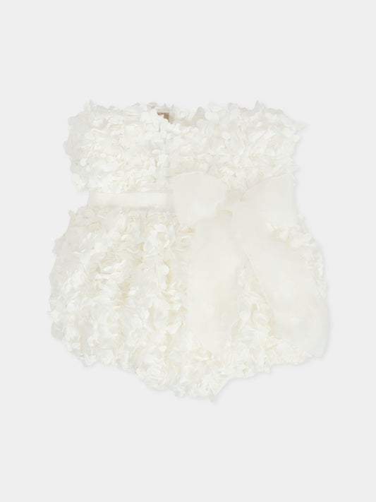Pagliaccetto bianco per neonata con petali,La Stupenderia,1CBPG02X30