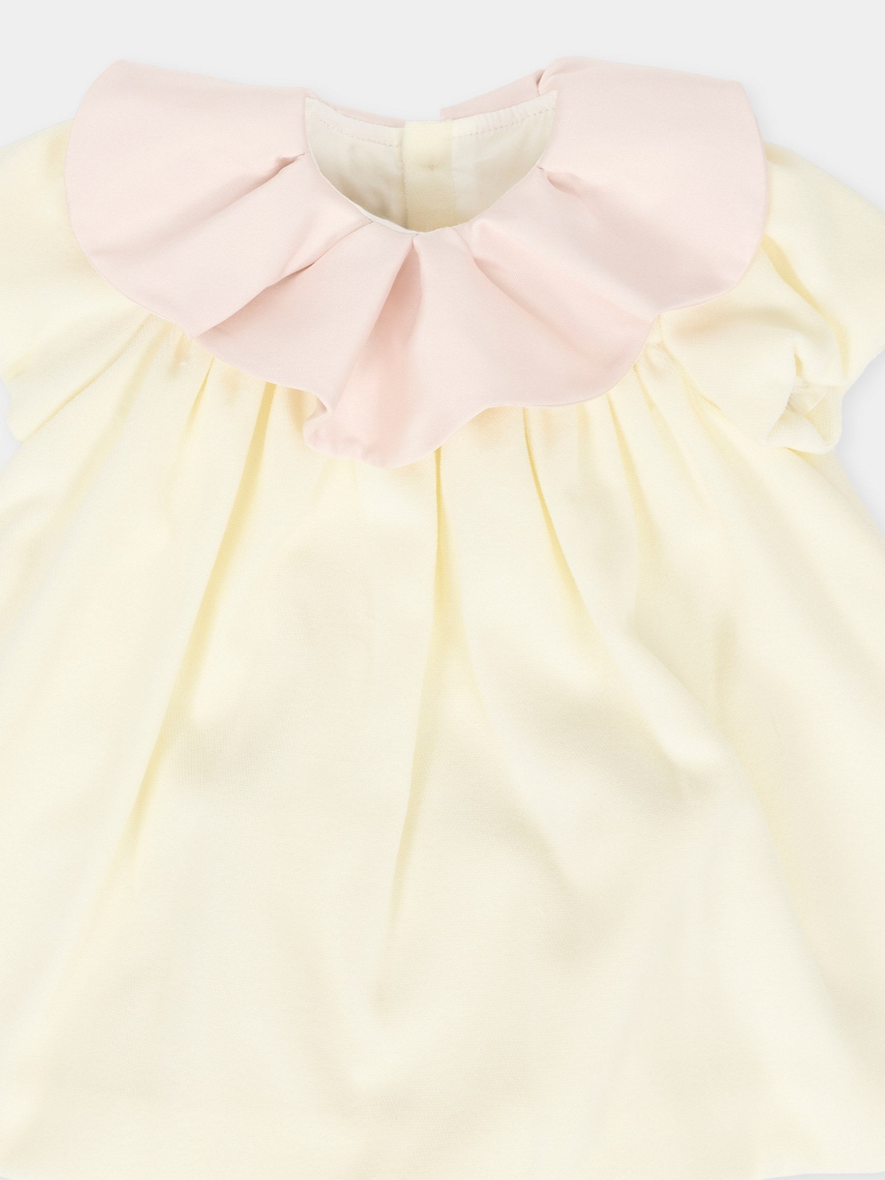 Vestito avorio per neonata con volant rosa,La Stupenderia,1CBAB08V02S14