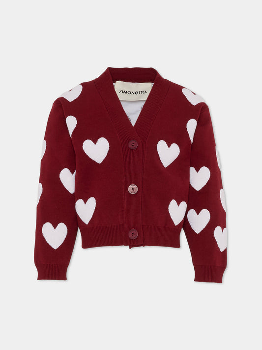 Cardigan bordeaux per bambina con cuore,Simonetta,SX2A60 X0001 562BC