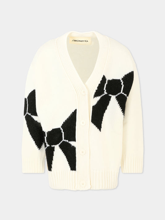 Cardigan bianco per bambina con fiocchi,Simonetta,SX9A10 W0077 100NE