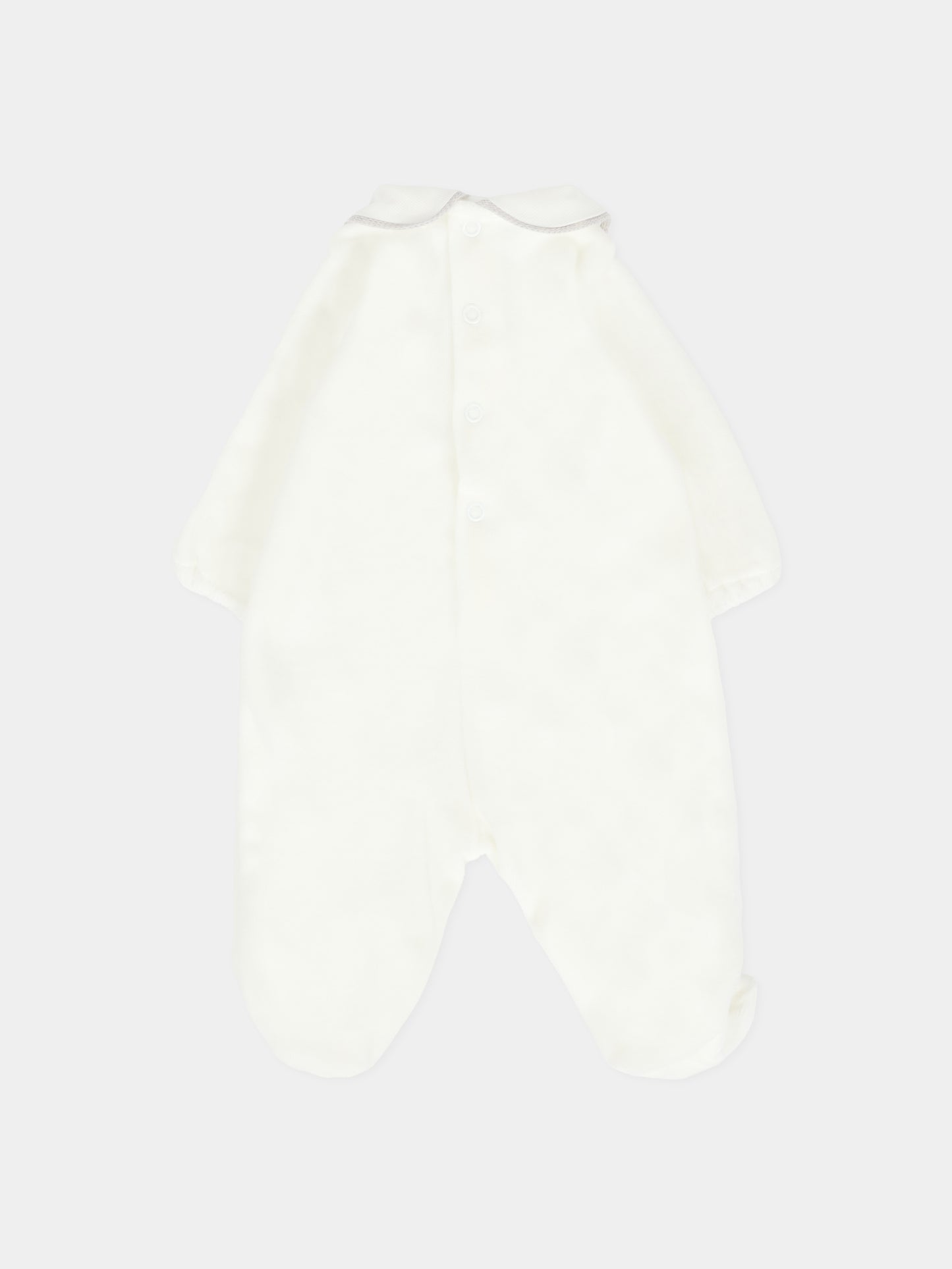 Tutina bianca per neonati con scritta Eccomi,Little Bear,2028 LATTE/GRIGIO
