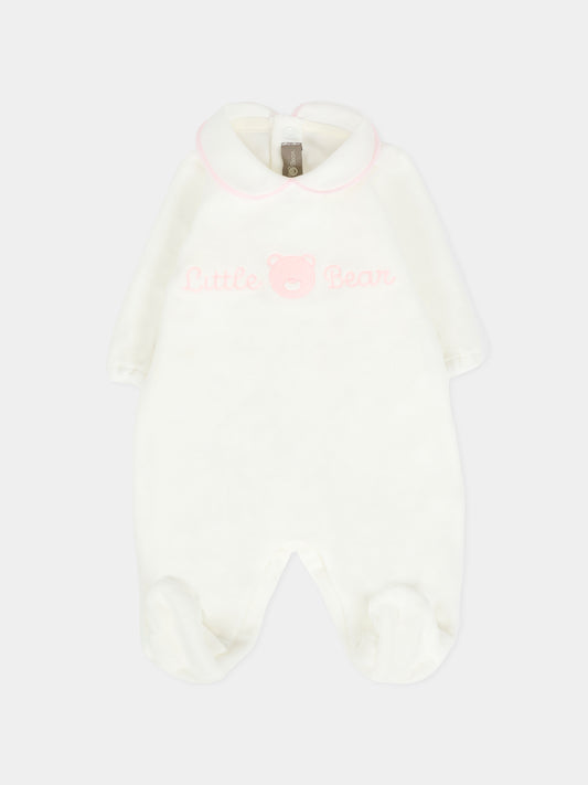 Tutina avorio per neonata con logo e orsetto,Little Bear,2021 LATTE/ROSA