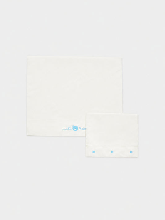 Set lenzuola bianco per neonato con orsetto e logo