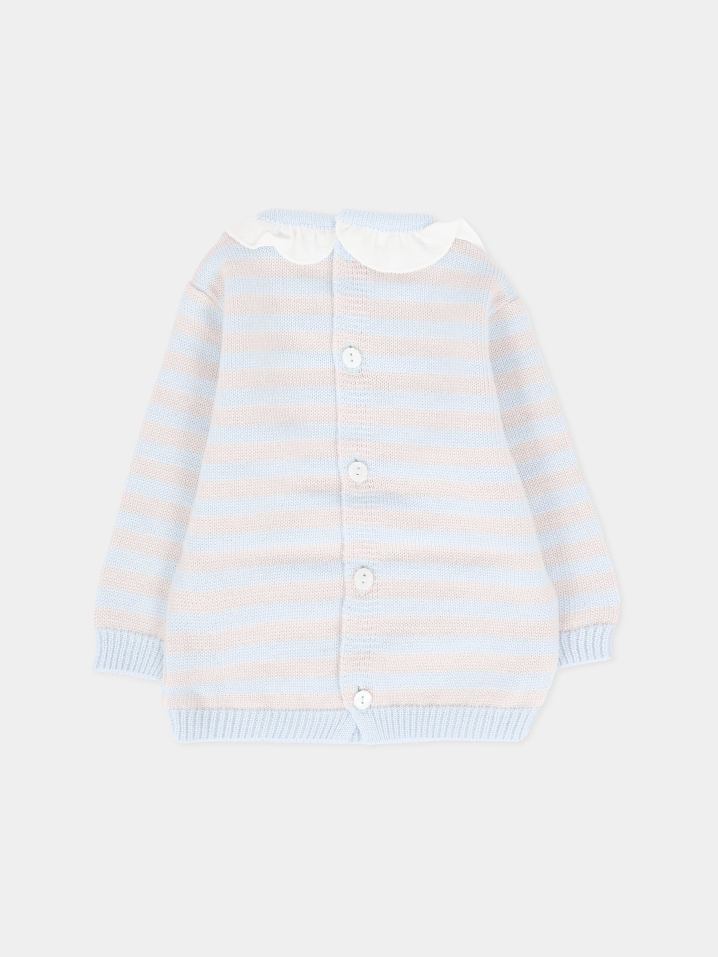 Maglione celeste per neonata con righe beige,Little Bear,2128 CIELO/BURRO
