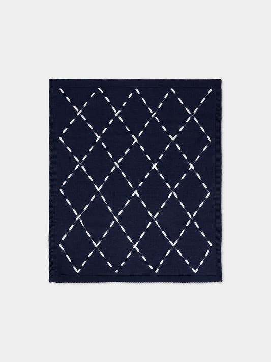 Coperta blu per neonato con rombi,Little Bear,2139 BLU/LATTE