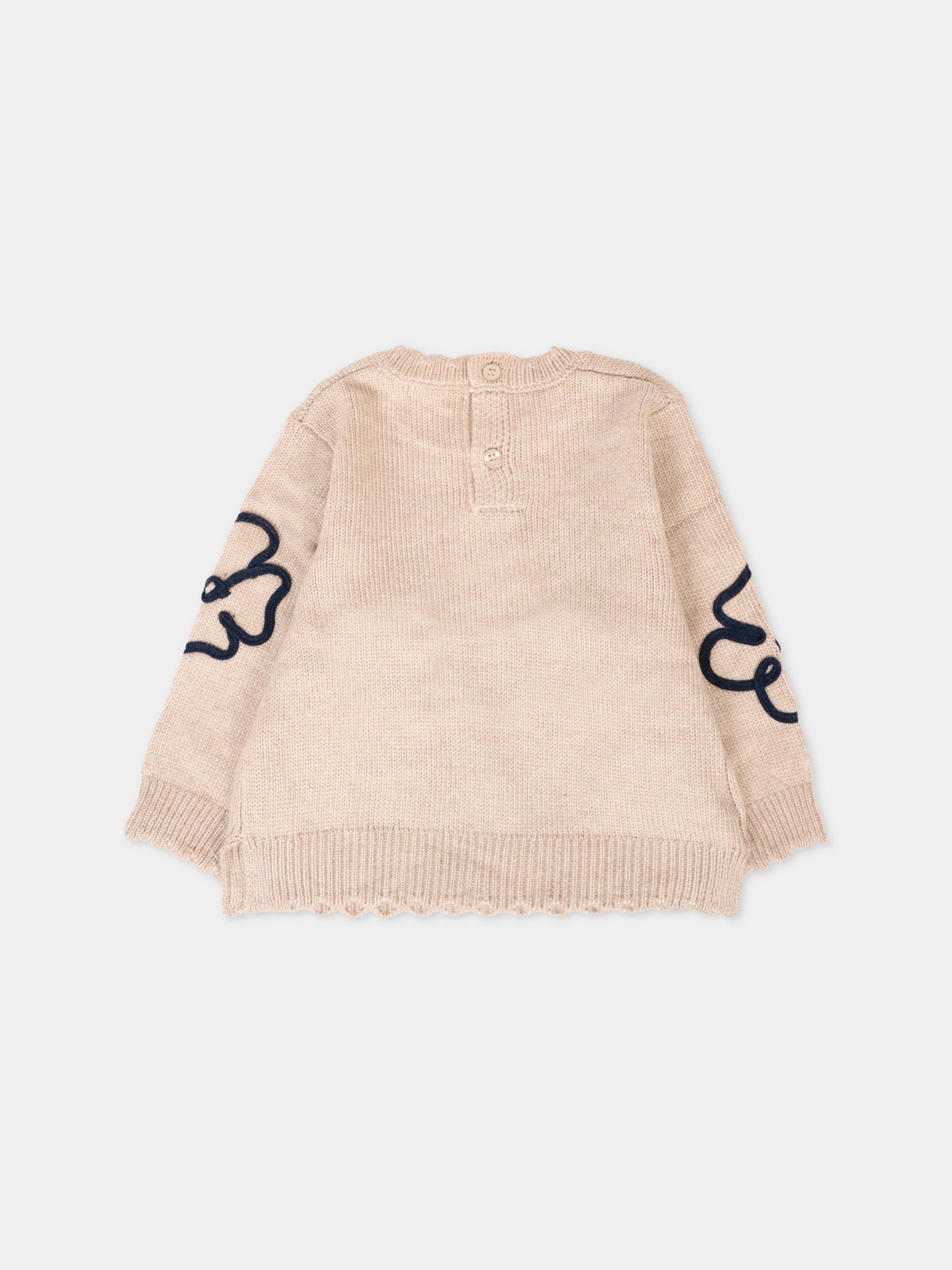 Maglione beige per neonata con fiori blu,Mayoral,2355 025