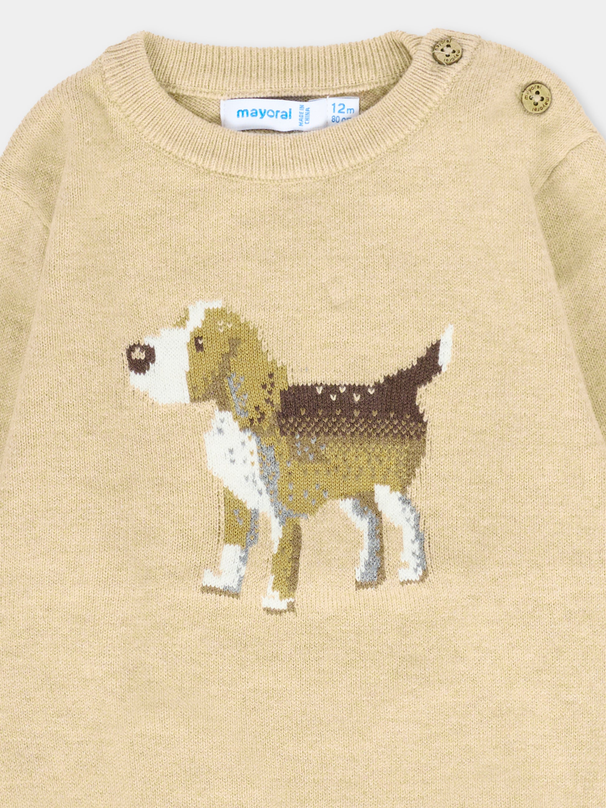 Maglione beige per neonato con cane,Mayoral,2343 016