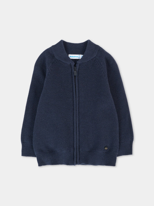 Cardigan blu per neonato con patch logato,Mayoral,2351 068