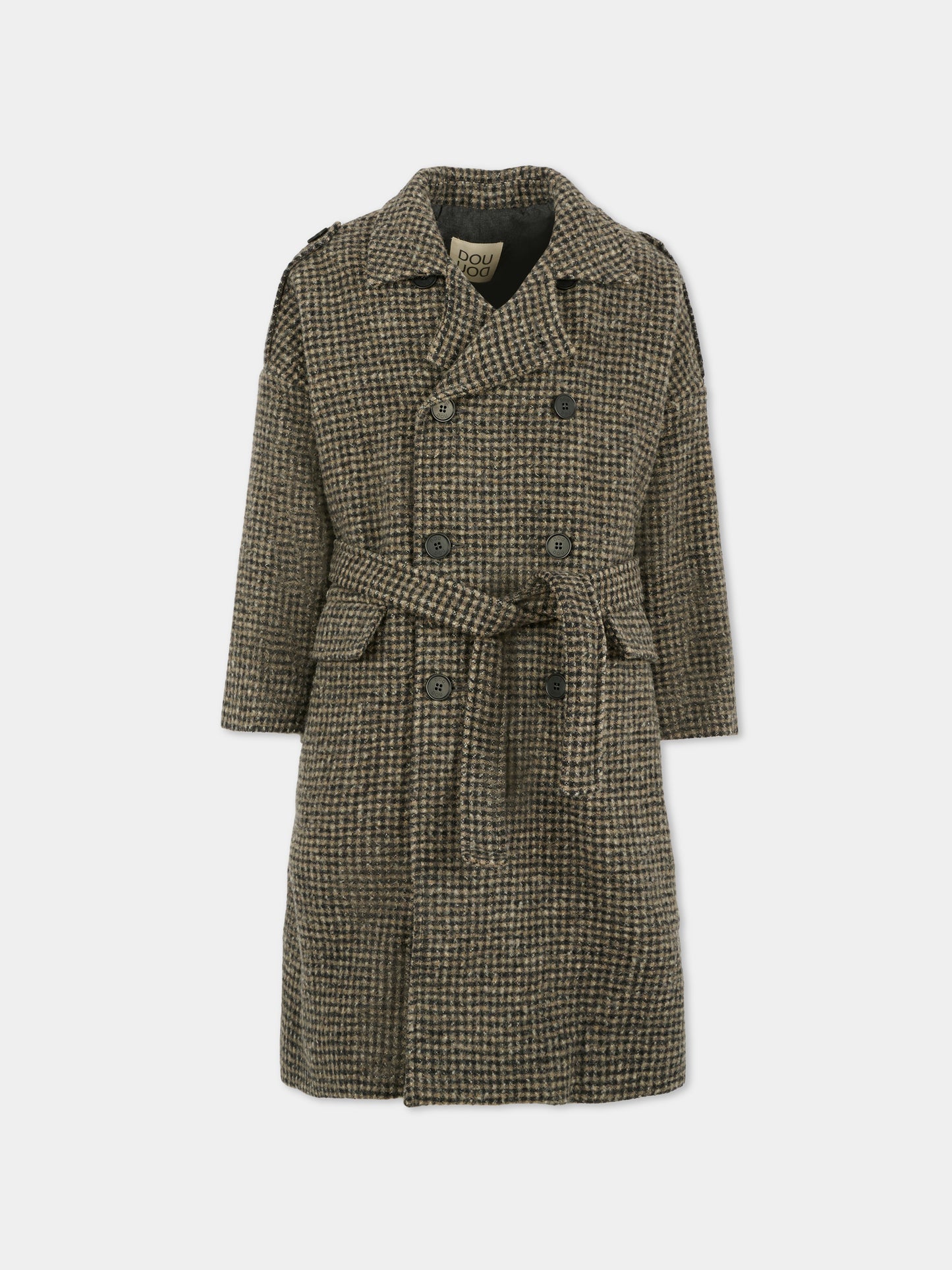 Cappotto marrone oversize per bambina con logo,Douuod Kids,DX2P50 E0232 929BG