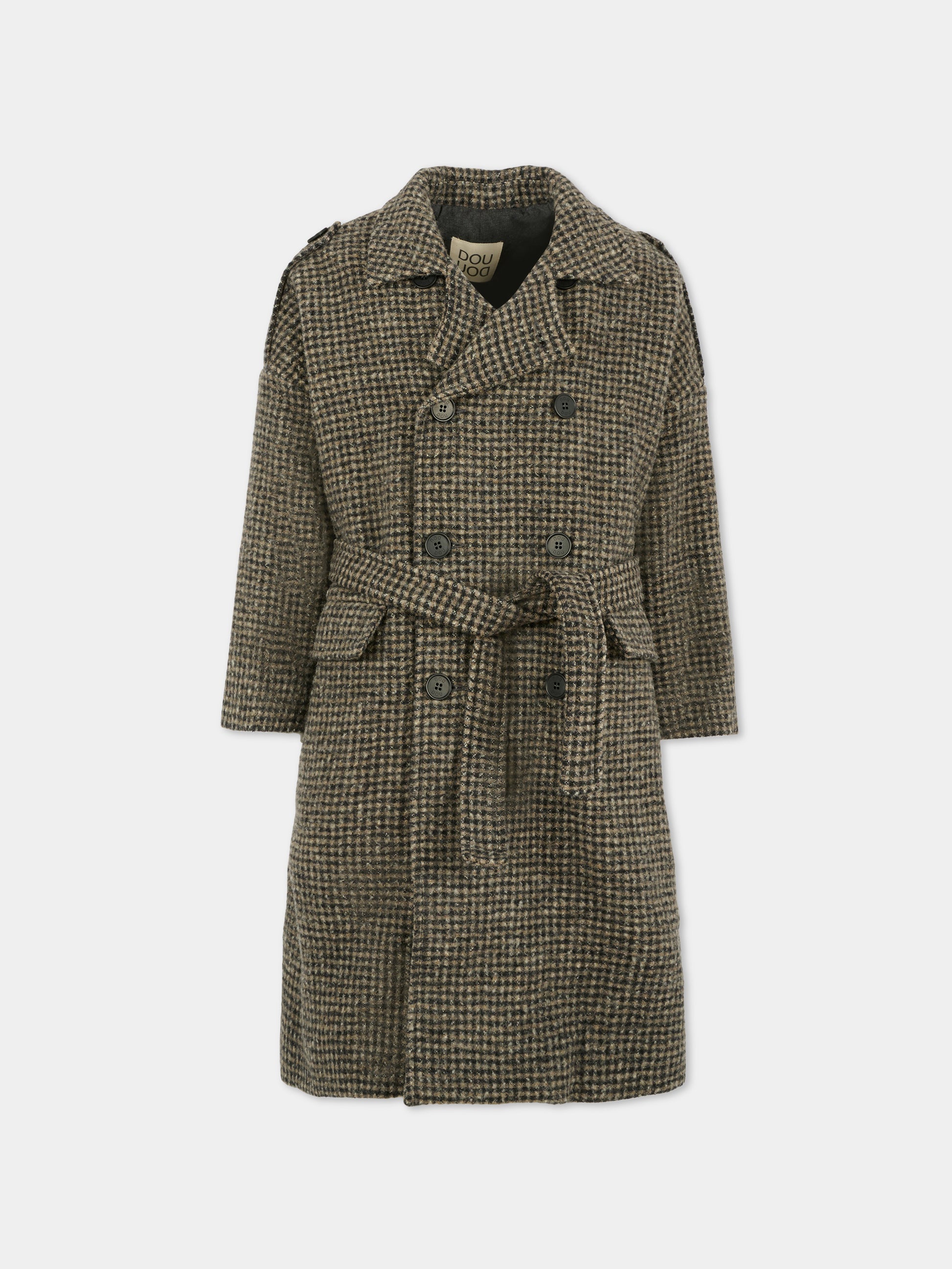 Cappotto marrone oversize per bambina con logo,Douuod Kids,DX2P50 E0232 929BG
