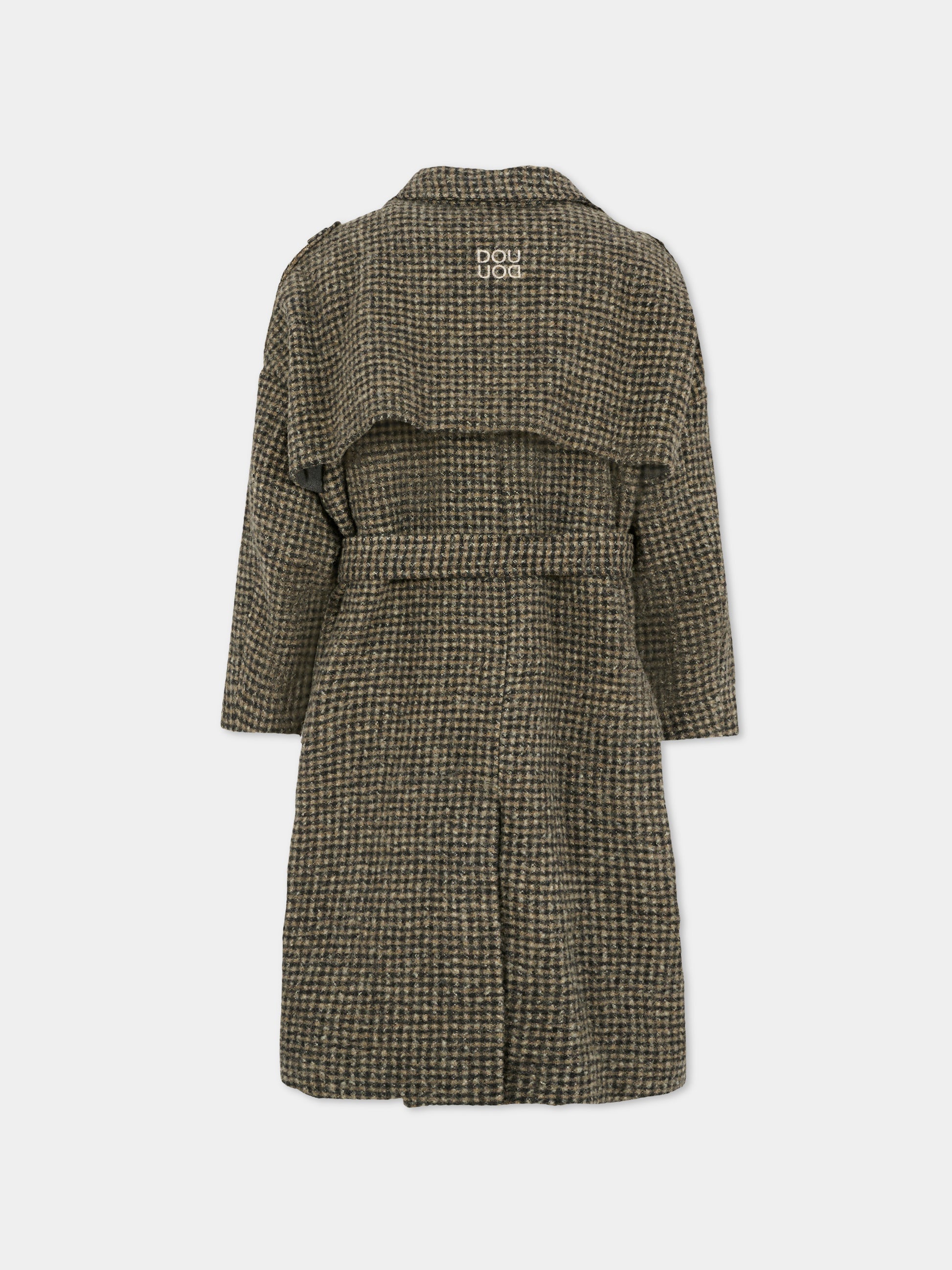 Cappotto marrone oversize per bambina con logo,Douuod Kids,DX2P50 E0232 929BG