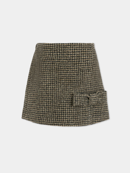 Gonna marrone per bambina con logo e fiocco,Douuod Kids,DX7A91 E0232 929BG