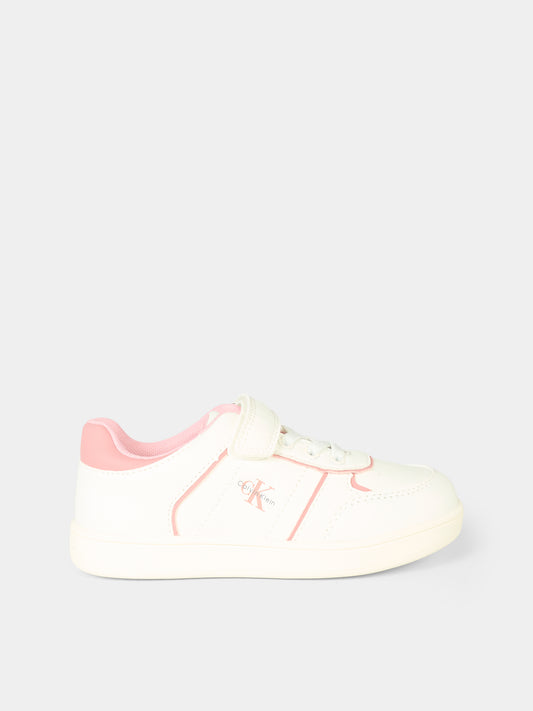 Sneakers bianche per bambina con dettagli rosa,Calvin Klein Kids,V1A9 83082 1355A708