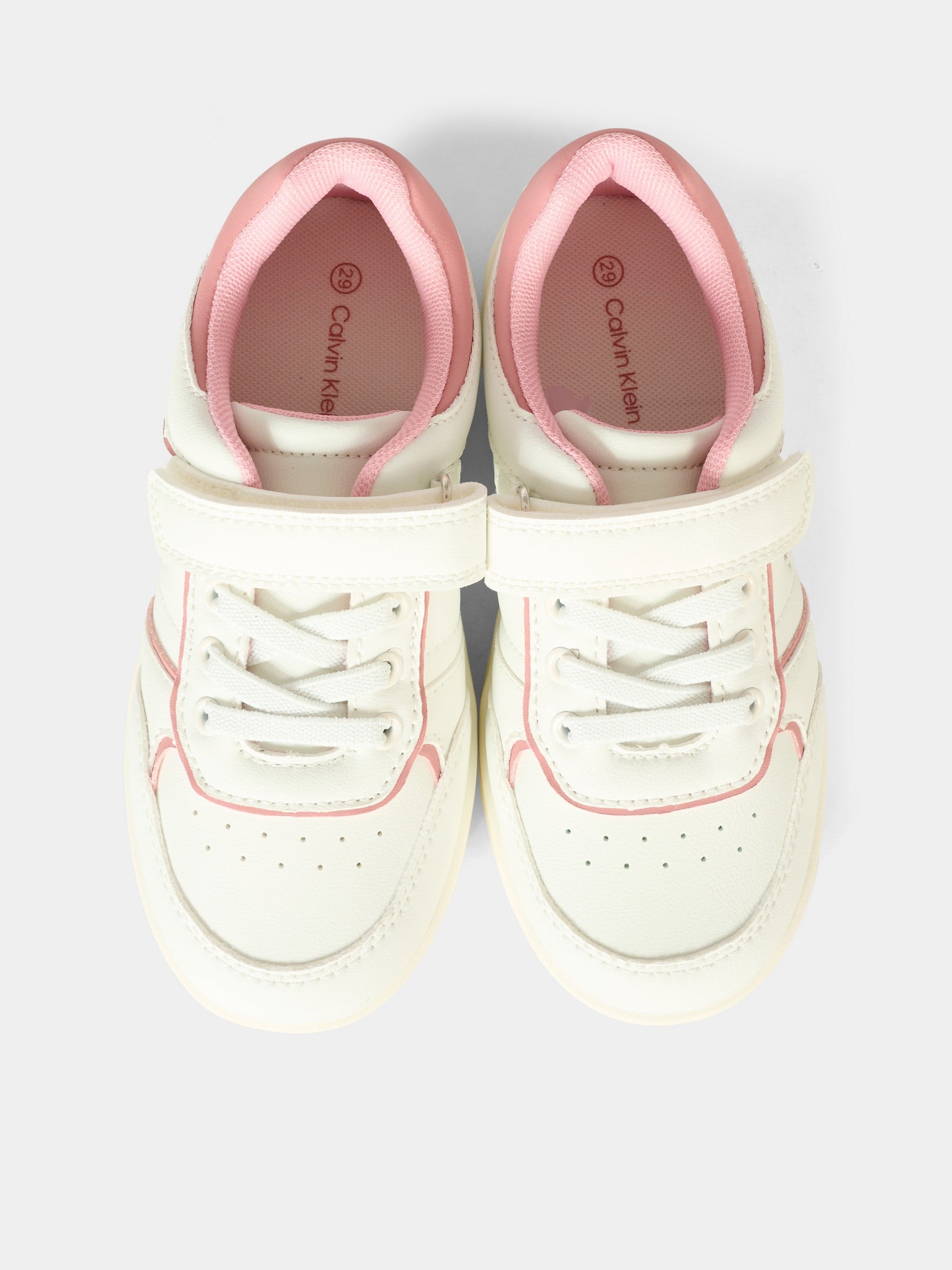 Sneakers bianche per bambina con dettagli rosa,Calvin Klein Kids,V1A9 83082 1355A708