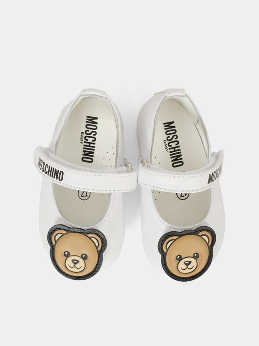 Ballerine bianche per neonata con Teddy Bear