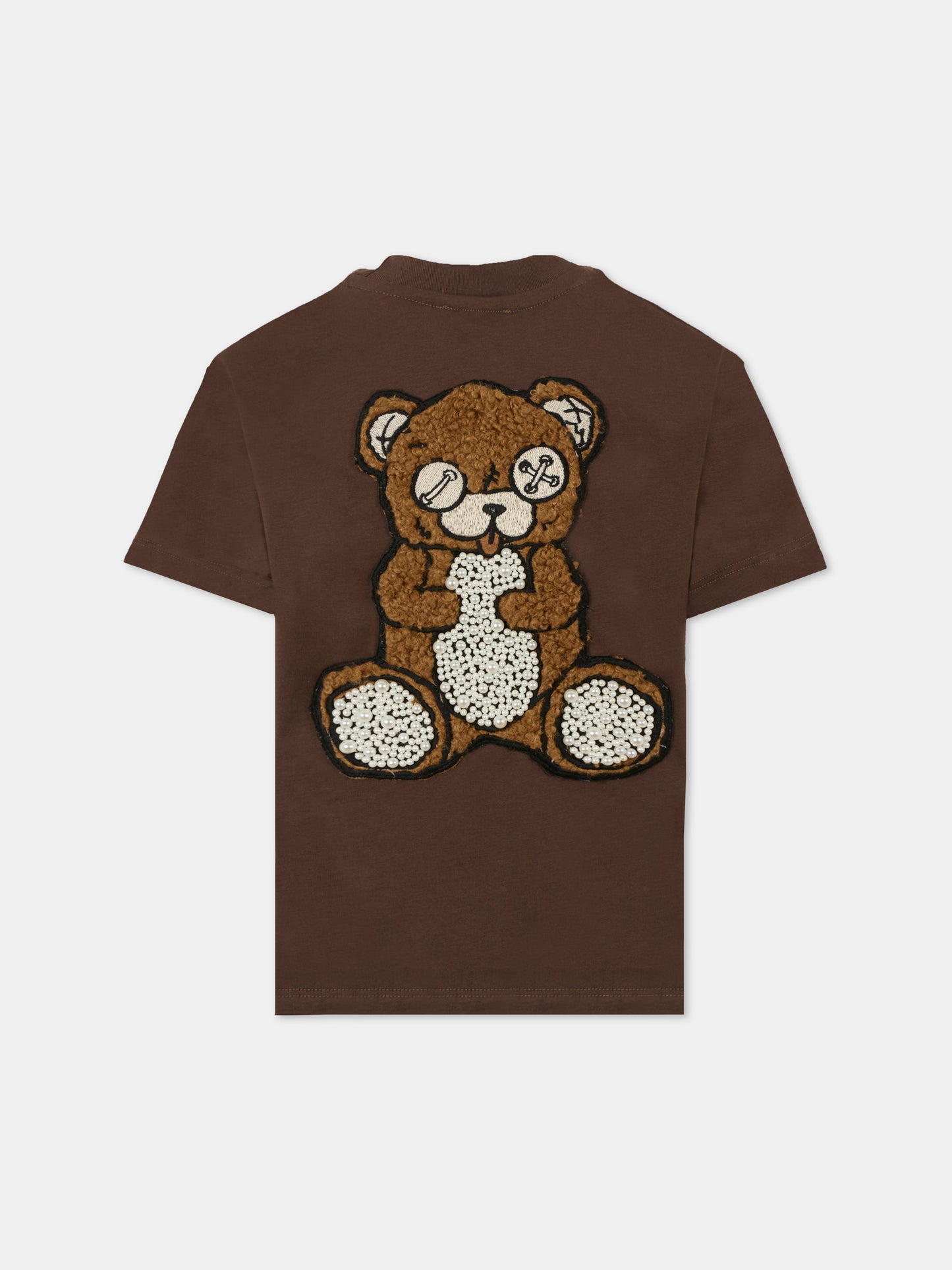 T-shirt marrone per bambina con orso e perle,Barrow,F5BKJGTH133 308