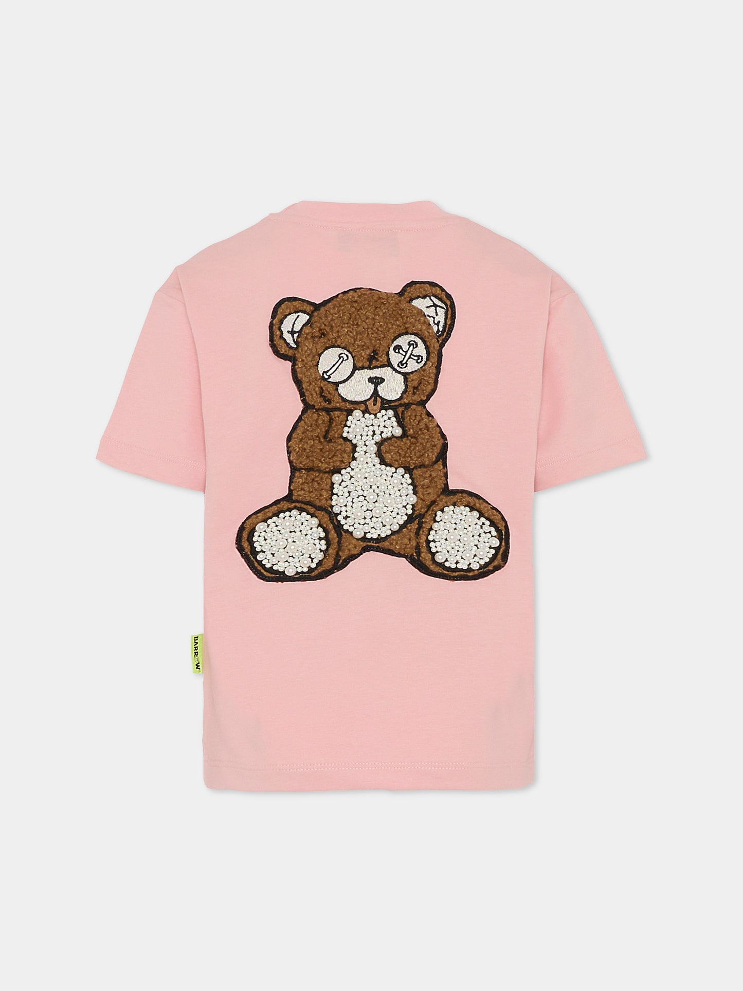 T-shirt rosa per bambina con orso e perle,Barrow,F5BKJGTH133 406