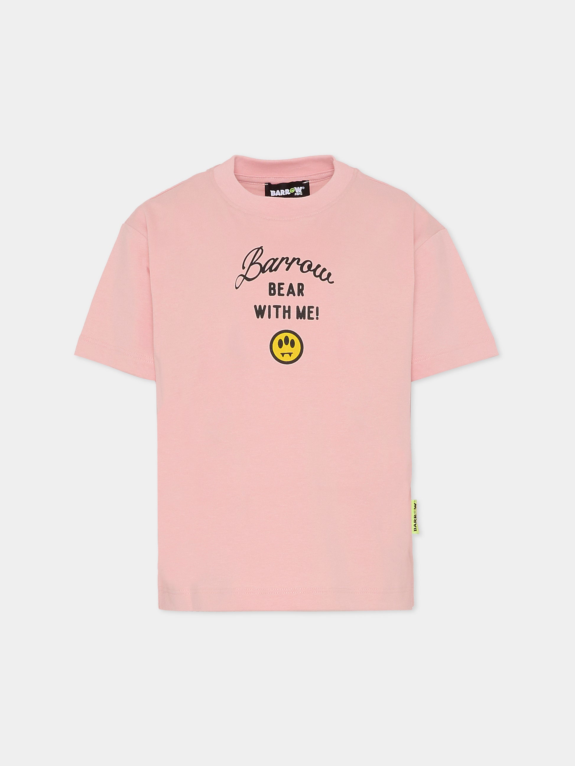 T-shirt rosa per bambina con orso e perle,Barrow,F5BKJGTH133 406