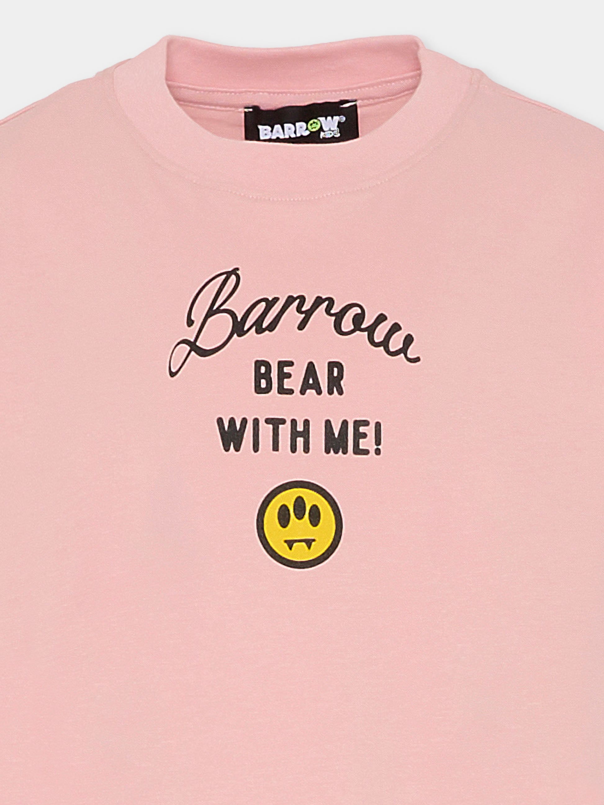 T-shirt rosa per bambina con orso e perle,Barrow,F5BKJGTH133 406