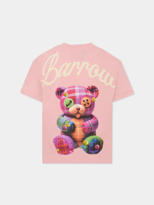 T-shirt rosa per bambina con stampa Bear,Barrow,F5BKJGTH203 416