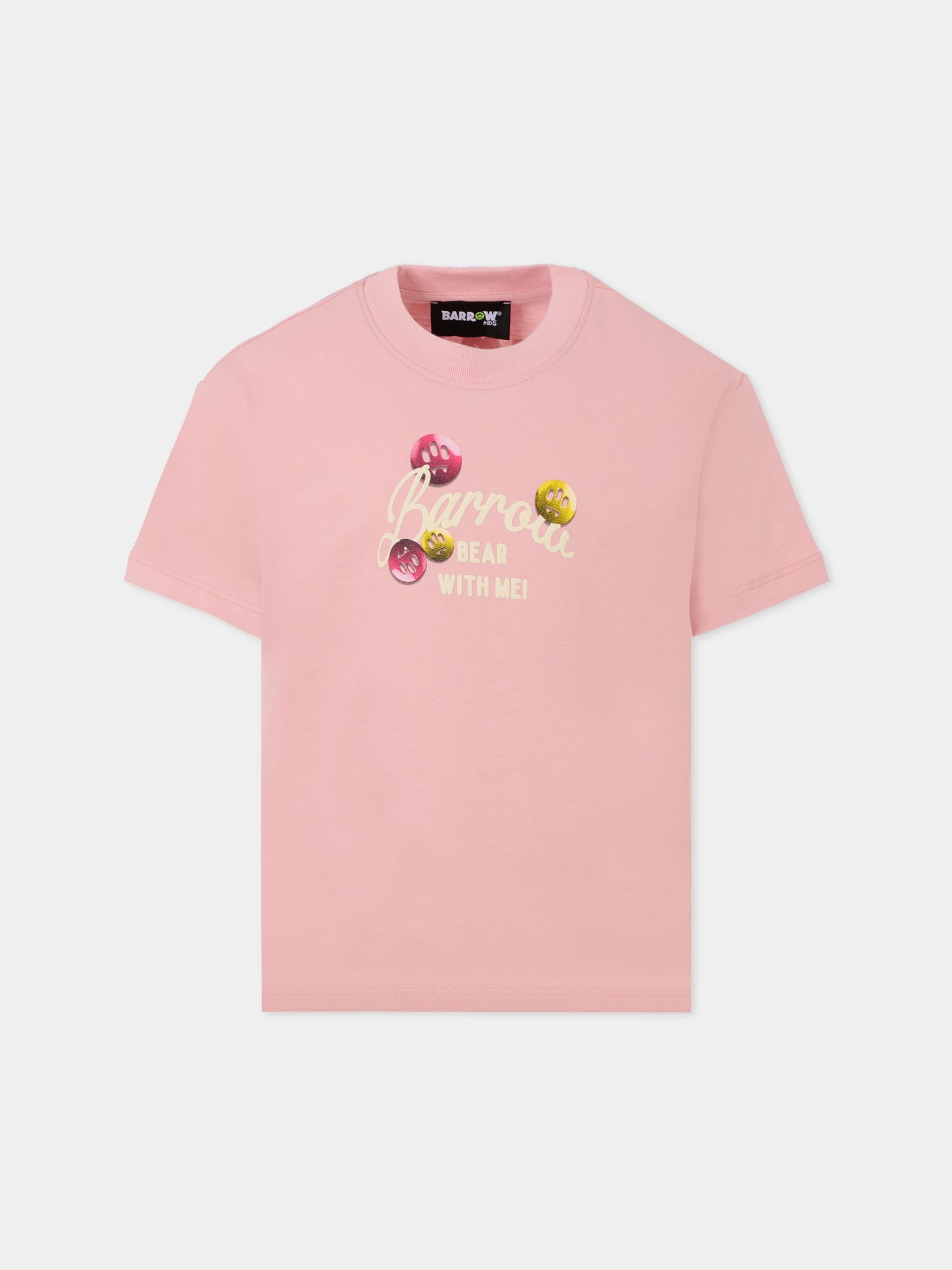 T-shirt rosa per bambina con stampa Bear,Barrow,F5BKJGTH203 416