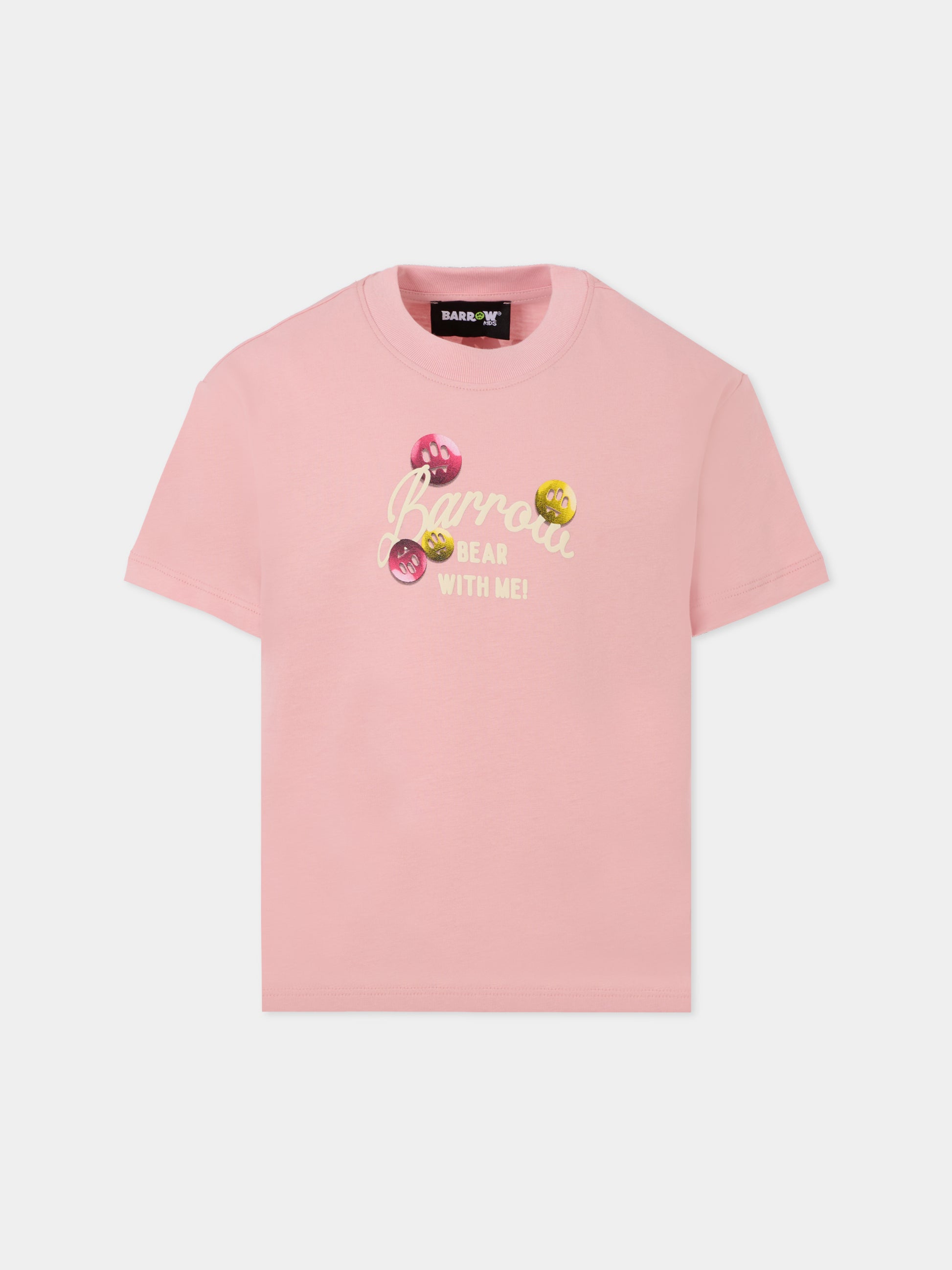 T-shirt rosa per bambina con stampa Bear,Barrow,F5BKJGTH203 416