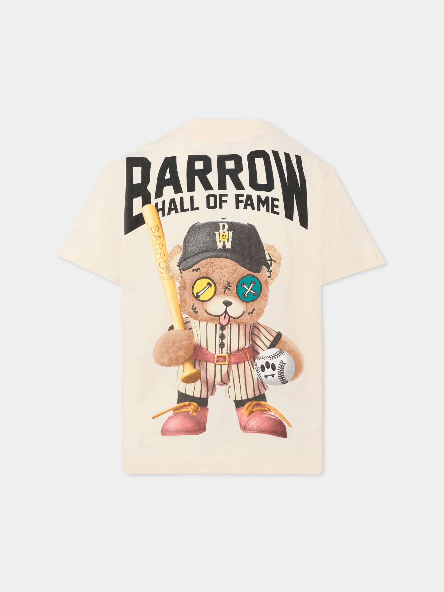 T-shirt avorio per bambini con stampa Bear Baseball,Barrow,F5BKJUTH083 013