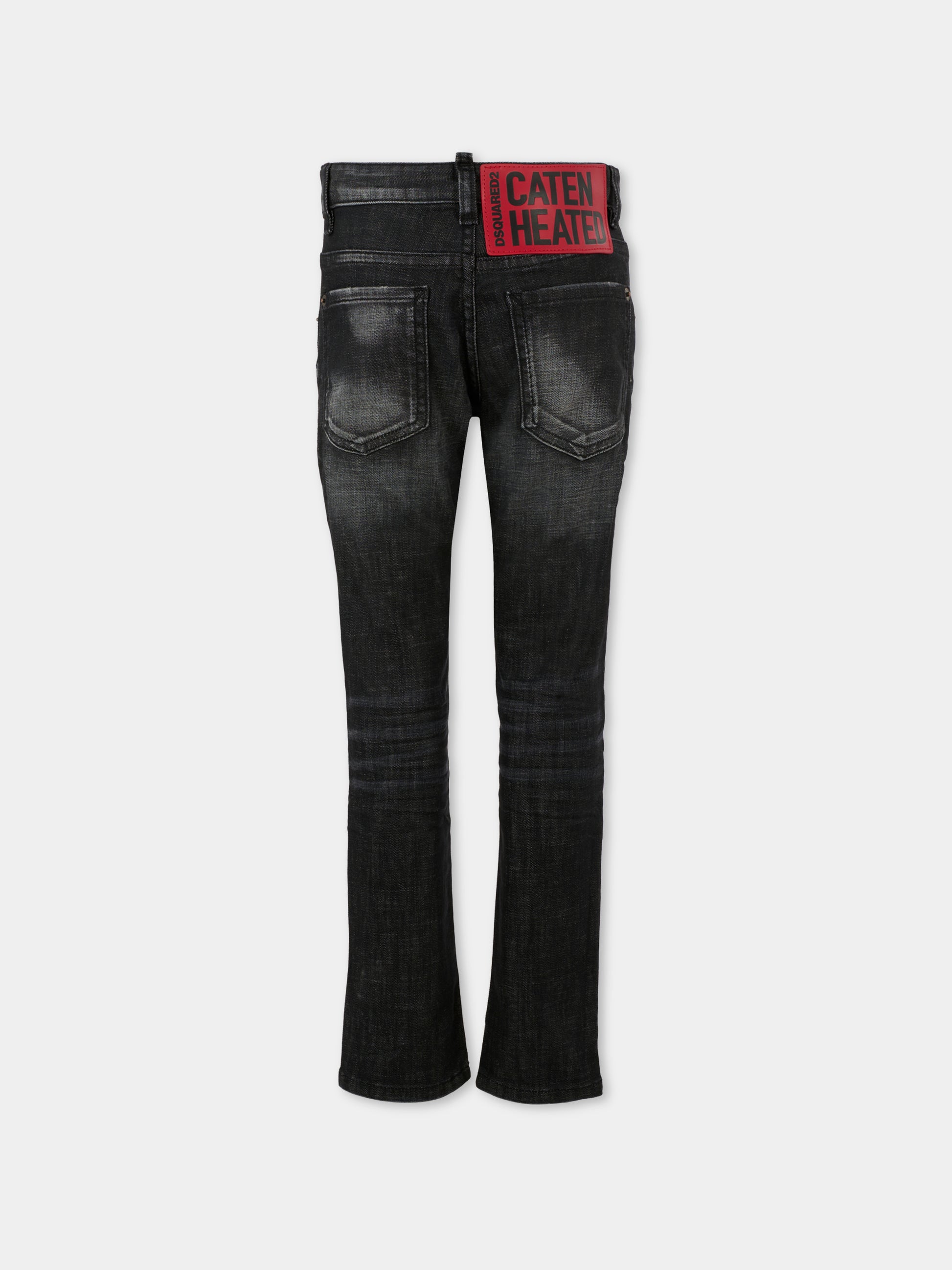 Jeans neri per bambino con patch logato,Dsquared2,DQ0236-D0AEQ-DQ02