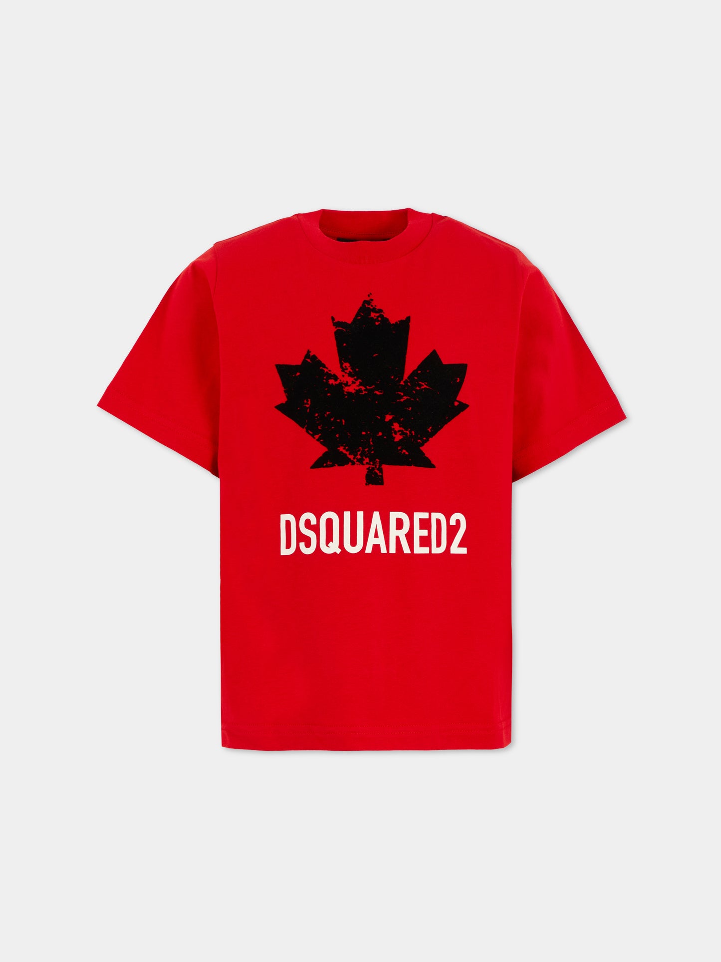 T-shirt rosso per bambini con logo e foglia d'acero,Dsquared2,DQ2982-D00XM-DQ423