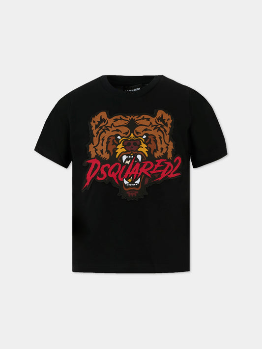 T-shirt nera per bamibno con orso,Dsquared2,DQ2983-D004G-DQ900