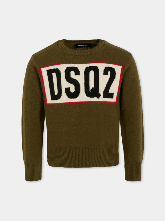 Maglione verde per bambino con logo,Dsquared2,DQ3071-D0AFF-DQ518