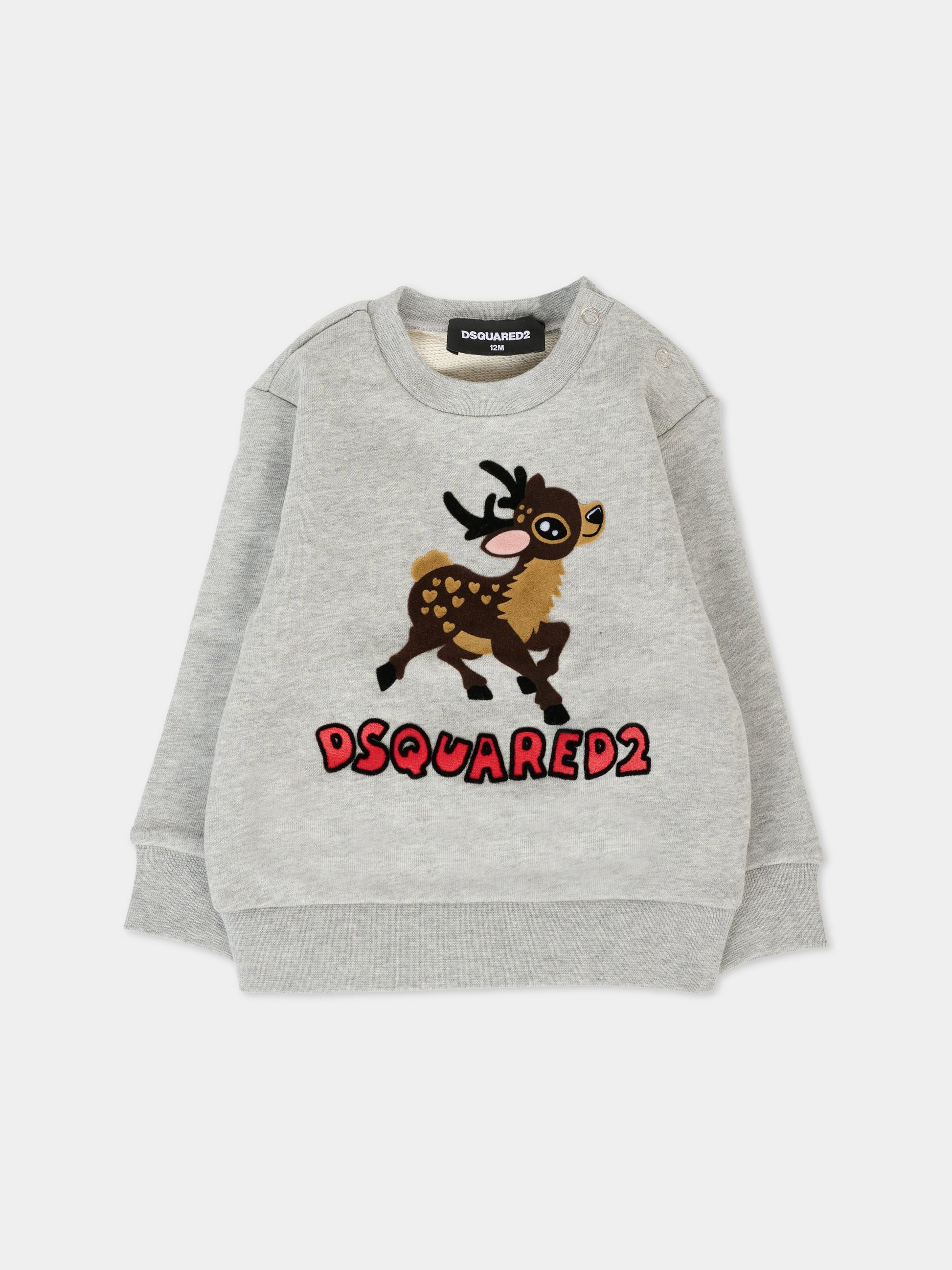 Felpa grigia per neonato con renna e logo,Dsquared2,DQ3094-D0A2G-DQ911
