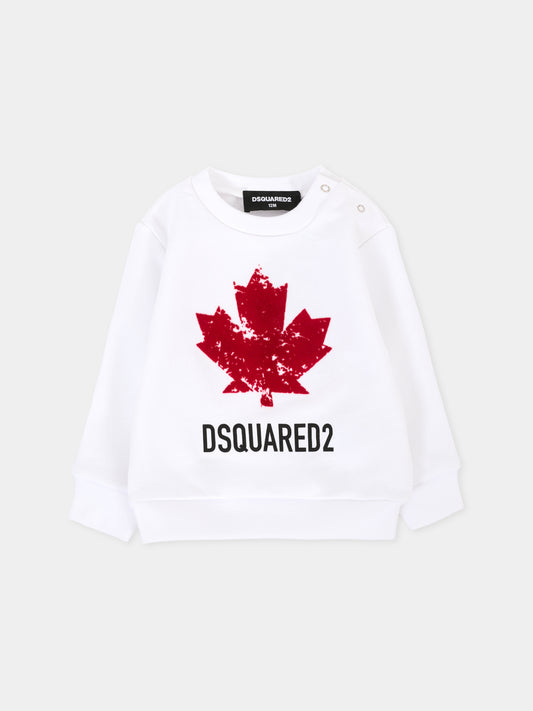 Felpa bianca per neonati con logo e foglia d'acero,Dsquared2,DQ3096-D00ZF-DQ100