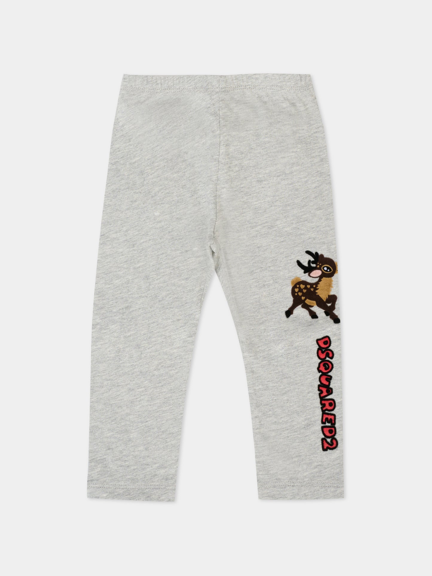 Leggings grigi per neonati con renna e logo,Dsquared2,DQ3102-D00MP-DQ911