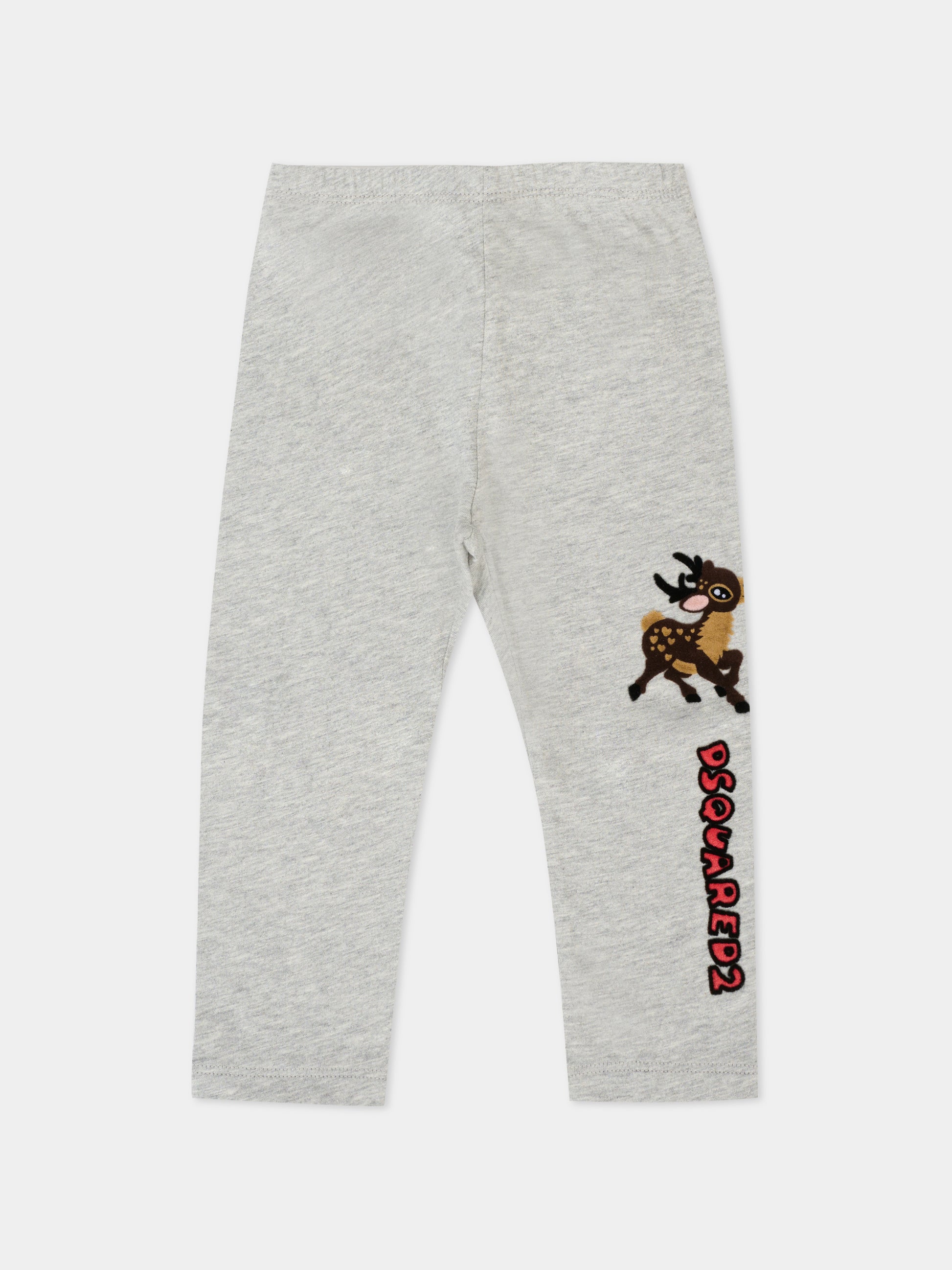 Leggings grigi per neonati con renna e logo,Dsquared2,DQ3102-D00MP-DQ911
