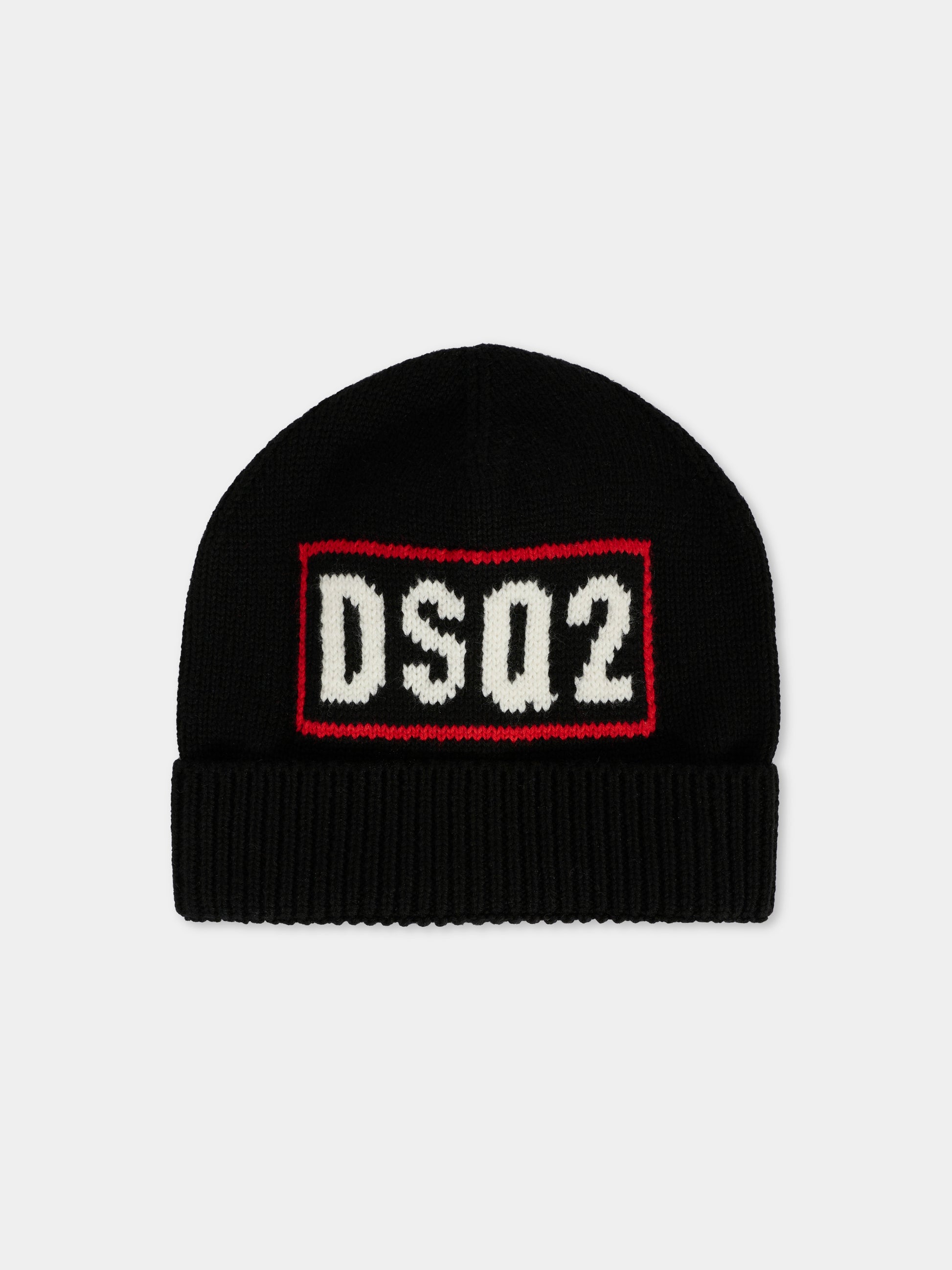 Berretto nero per bambino con logo,Dsquared2,DQ3122-D0AFJ-DQ900